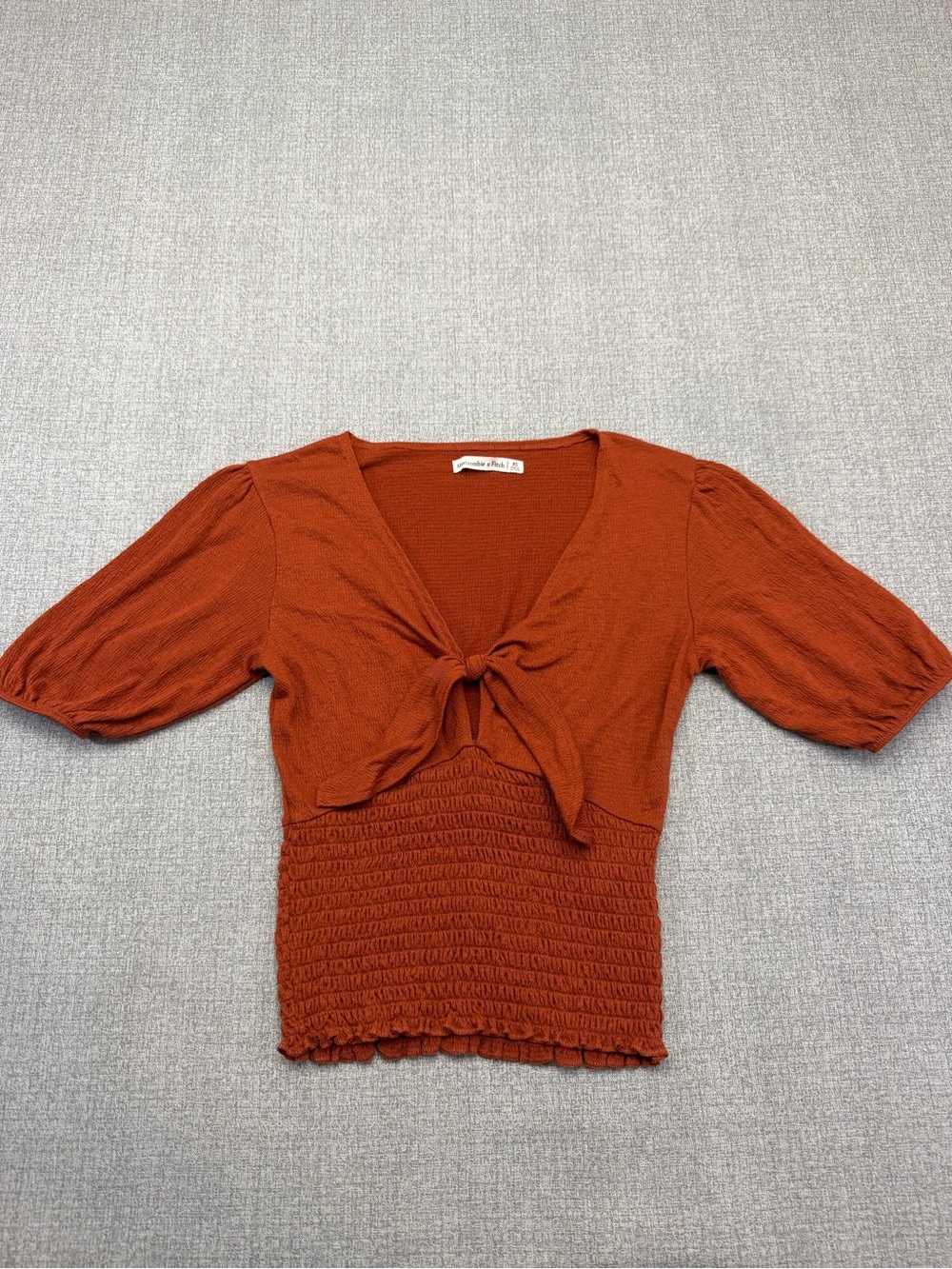 Abercrombie & Fitch Tie Front Smocked Waist Crop Top